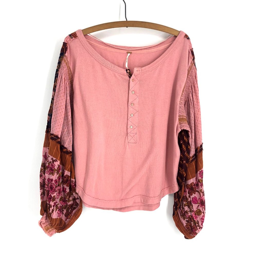 Free People Light Magic Henley Patchwork Sleeves … - image 2